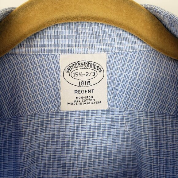 Brooks Brothers Button Up Shirt No Iron Regent Cotton White Blue Check Size 15.5 - Picture 3 of 6